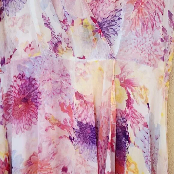 Calvin Klein Dress Sleeveless V-Neck Pink Floral Lined Chiffon Hi Lo Midi Sz 2 - Picture 4 of 10